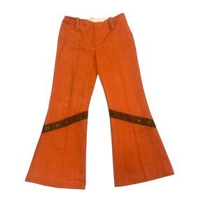 Vintage Pantasies Pants Womens 7 Orange Flare Bell Bottom Grommet Detail 70s